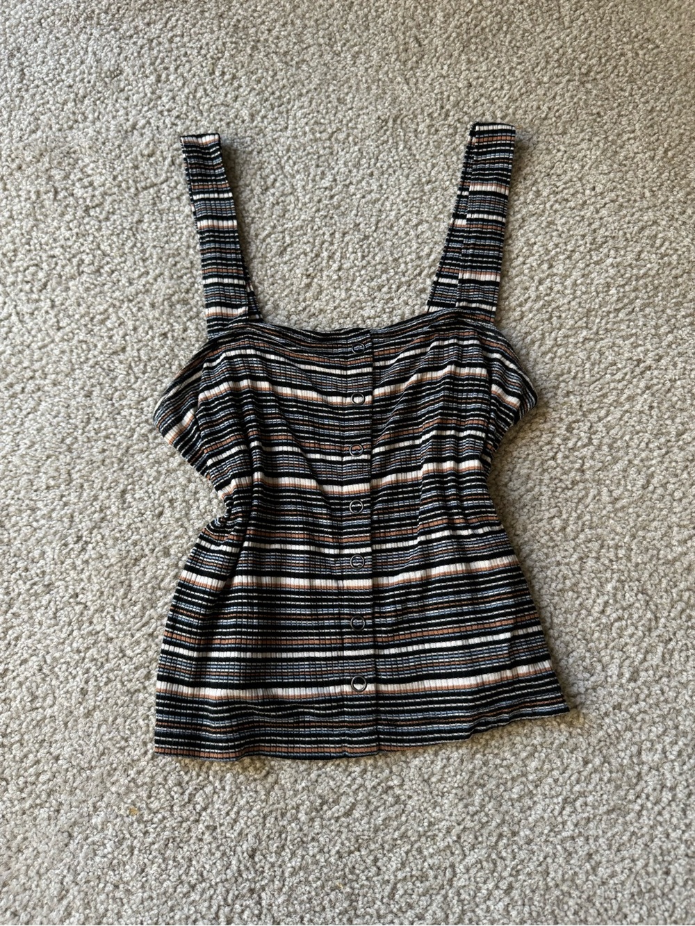 American Eagle Outfitters Black, Cream & Tan Striped Button-Front Tank
